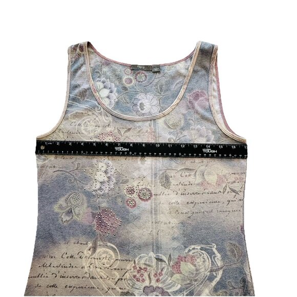 Vtg 90s Y2K Embellished Tank Top Cyber Grunge Bling All Over Graphic Trashy Sz L - Picture 4 of 10